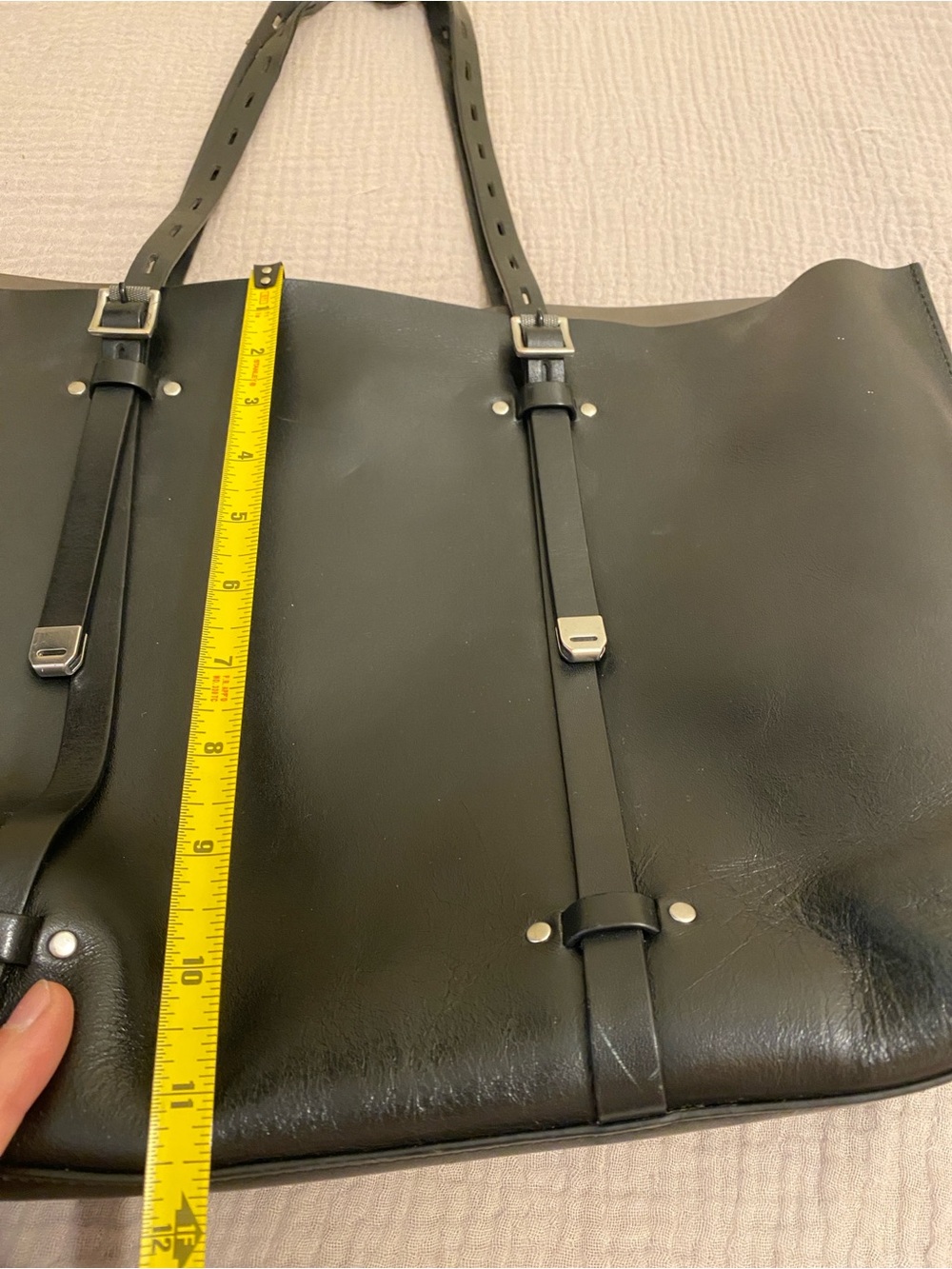 Black Leather Tote Bag with Adjustable Straps - Picture 13 of 15